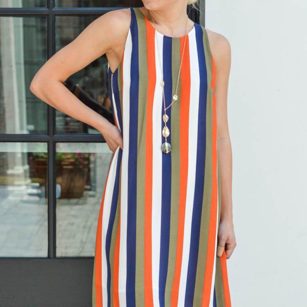 Forest Lily Vertical Striped A-Line Shift Dress Hidden Back Zipper